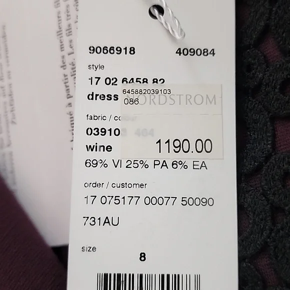 NWT AKRIS PUNTO Wine Sheath Dress w/ Black  Embroidered Accent - Picture 14 of 16